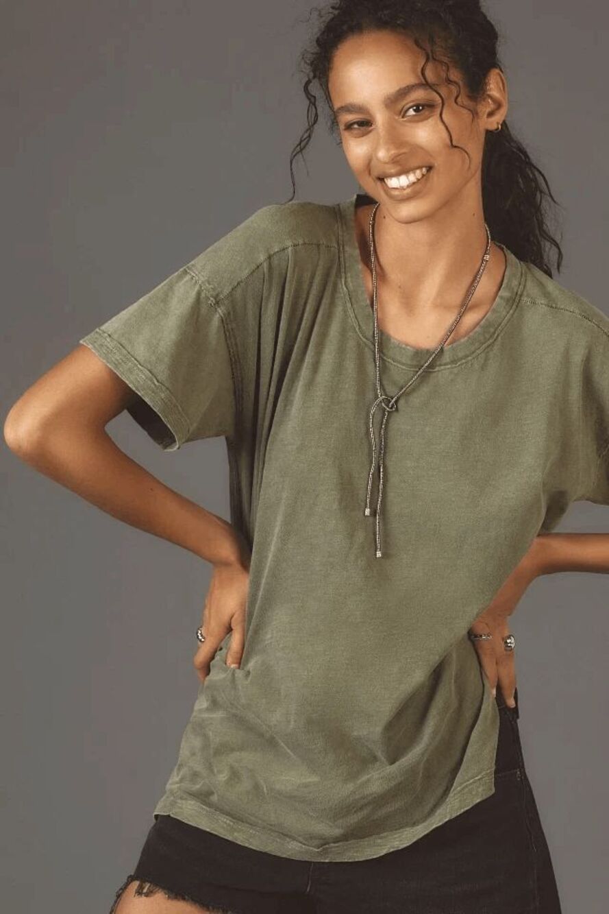 Pilcro x Anthropologie Jordyn Cotton Slub Crew Neck Oversized Tee 3X NEW